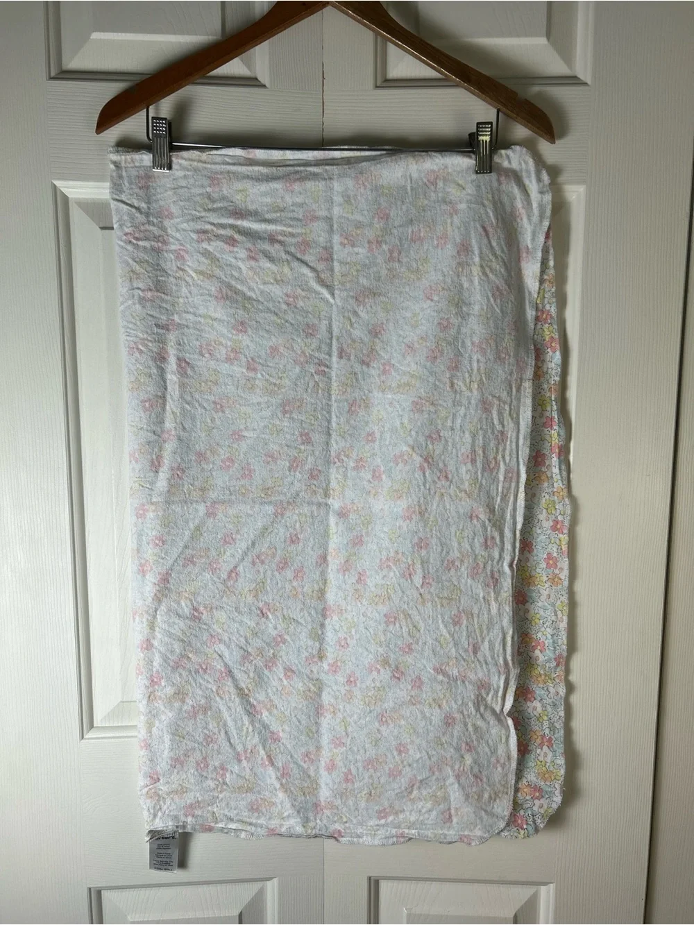 Carter's Pink Blue Floral Baby Receiving Blanket Flannel Cotton Yellow White